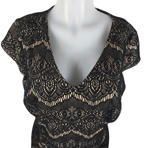 Liz Claiborne Black Tan Lace Overlay Business Work Dress Women's 16 - Picture 2 of 4